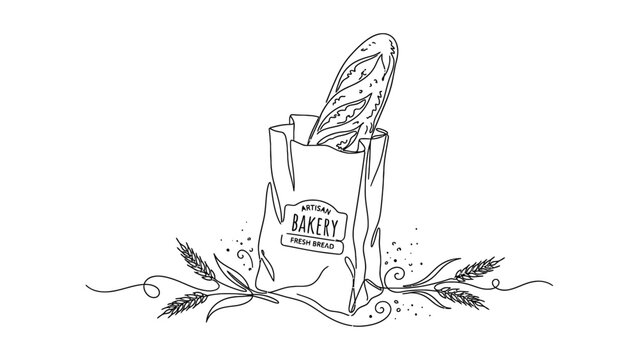 Illustration of bread bag with wheat.