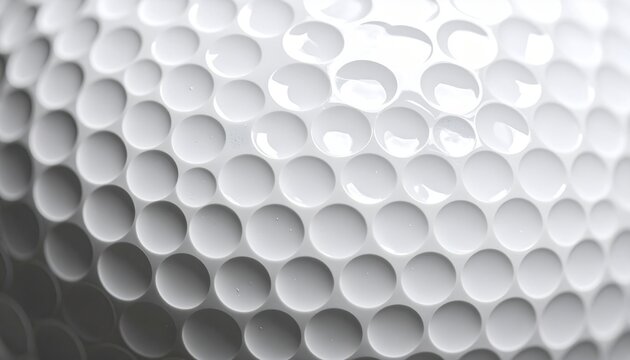 Macro close-up of a golf ball's dimpled surface, showcasing intricate texture and spherical design in sharp focus, perfect for sports and leisure themes