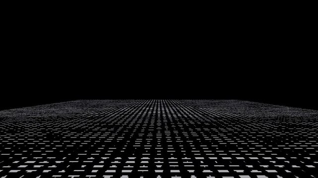 Distant White Particle Grid Fading into Black Digital Horizon
