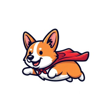 Adorable Cartoon Corgi Dog Superhero Flying with a Red Cape, Symbolizing Bravery and Fun.
