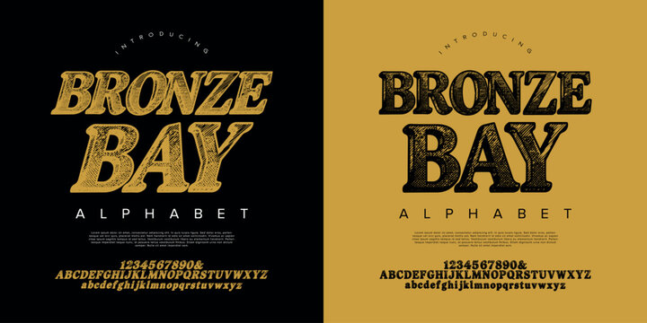 Bronze Bay italic sketch slab serif alphabet font vector with hatch texture