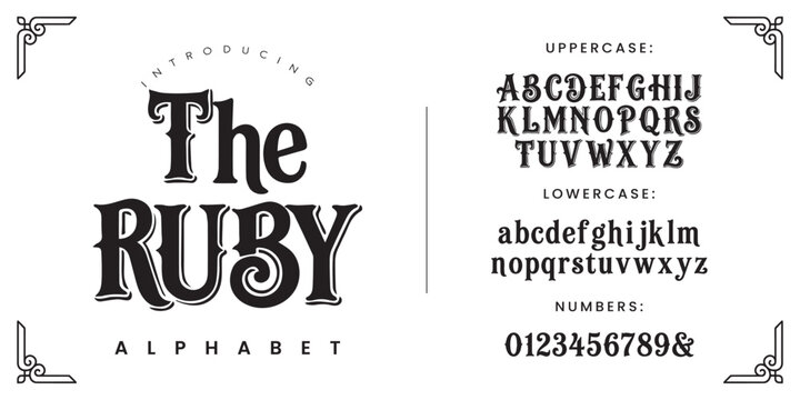 The Ruby vintage western alphabet font vector typography for classic retro saloon poster design
