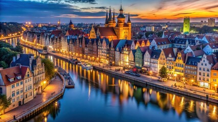 Obraz premium Panorama of the main town of gdansk at night poland