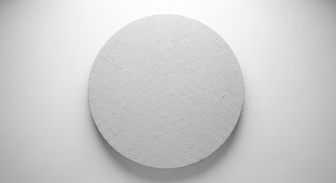 A perfectly round white disc casting a subtle shadow on a white background.