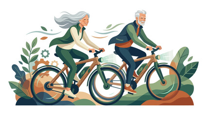 Fototapeta premium Happy senior woman riding an electric bicycle in a natural landscape