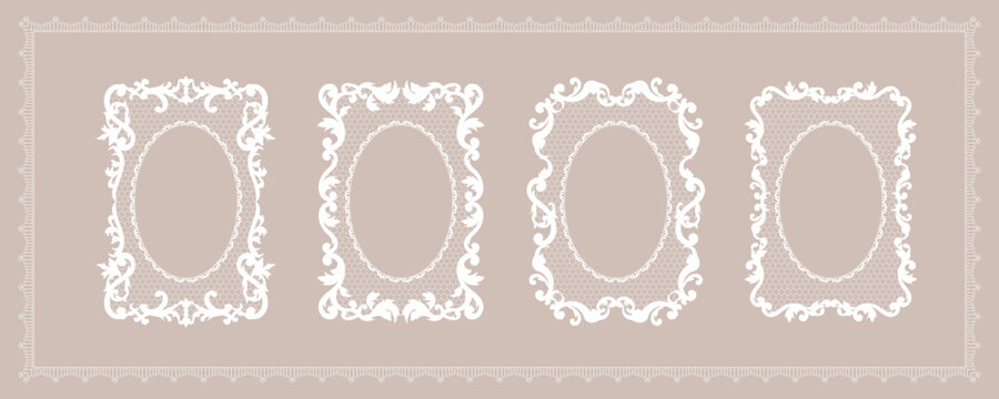 White Lace Ornate Photo Frame Vector Set For Wedding Album
