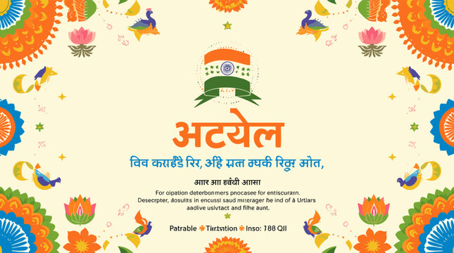 Indian Independence Day celebration graphic with "Atal" text and patriotic motifs, featuring the Indian flag and floral designs.