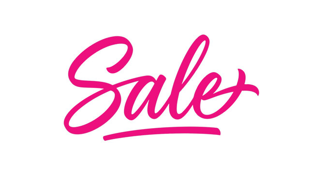 Bright pink calligraphy style vector illustration featuring the word sale written in a flowing script font