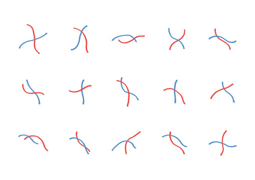 赤と青の2本の線が重なっている象形文字のような手描きの装飾セット1