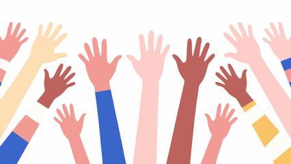 Fototapeta premium Raised hands illustration with diverse skin tones on white background