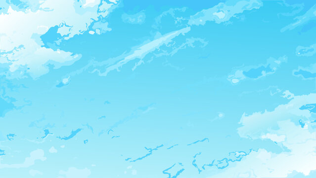 Blue sky with white clouds watercolor illustration background