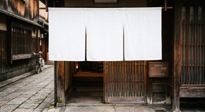Blank white traditional Japanese Noren shop curtain mockup