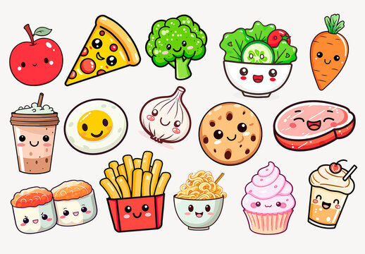 Cute Cartoon Food Illustrations Element Design Collection