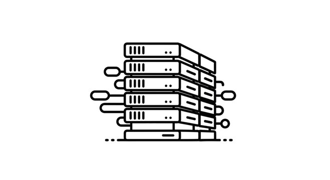 Server Rack Stack with Cables, Data Center Technology, Network Hardware