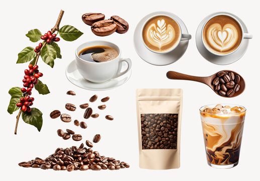 Coffee Beans Drinks Latte Art Element Design Set