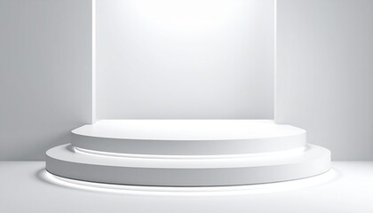 Fototapeta premium Minimalist white circular product display podium with spotlight