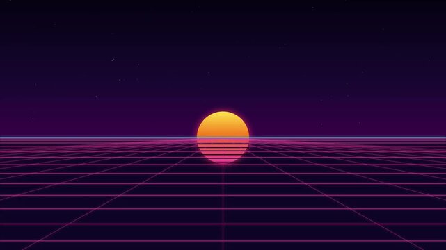Retrowave sunset neon landscape.