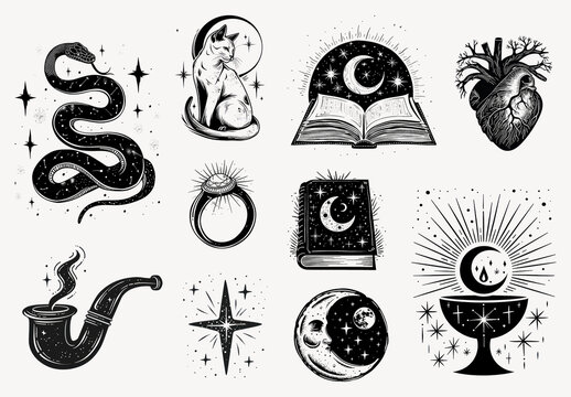 Mystical Vintage Tattoo Design Set