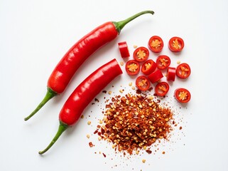 Fototapeta premium Red chili peppers and chili flakes.