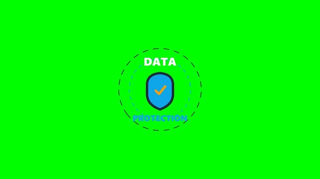 A high-quality 10-second seamless looping data protection motion graphic. Features professional flat design, modern typography, and a cyber security theme.