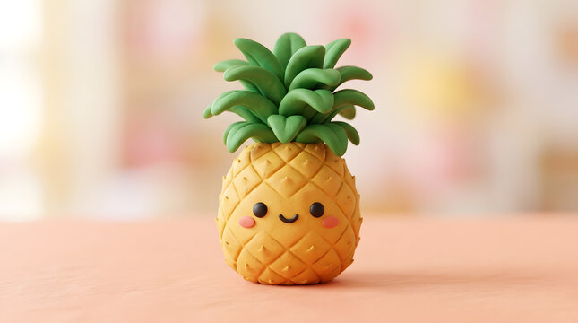 Cute Clay Pineapple Figurine with Smiling Face