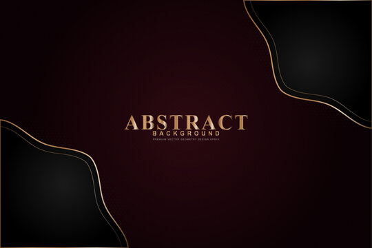Luxury dark maroon abstract background, elegant black fluid shapes with gold outlines, premium corporate vector backdrop for gala invitations