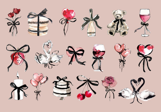 Romantic Watercolor Element Design Set