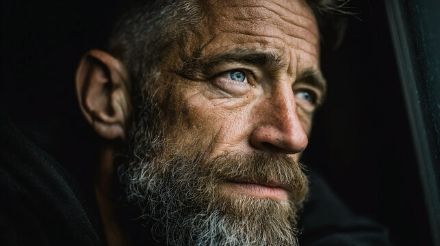 Thoughtful Man with Serious Expression Representing Poverty, Inequality, Reflection, Social Awareness, and Economic Struggles Conceptual Portrait