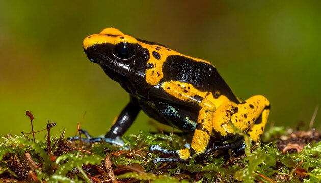 Poison dart frog on green moss.