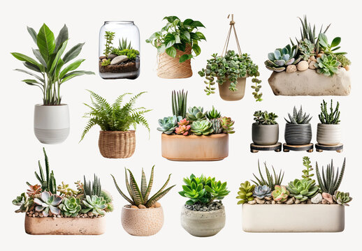 Diverse Succulent Plant Arrangements Element Design Set
