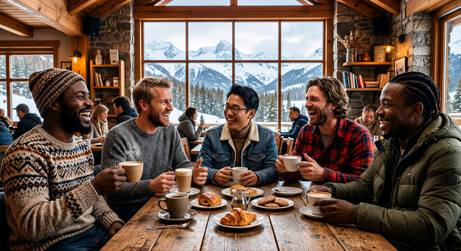 group of people in cafe