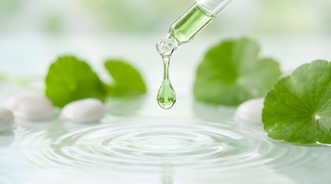 Cica centella asiatica ampoule serum drop with botanical leaves