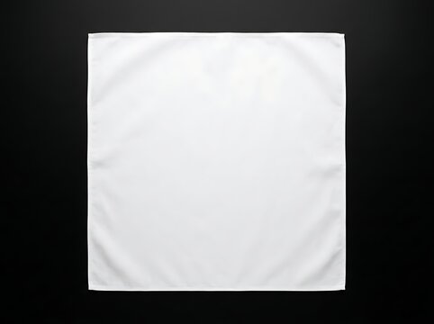Isolated square white cotton bandana mockup folded flat cloth accessory for custom branding template on black background