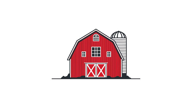 Rustic red barn illustration, traditional farm building icon, rural wooden granary art