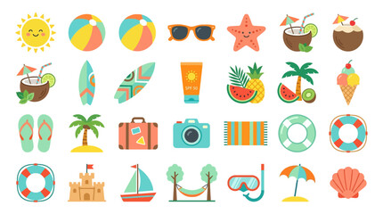 Colorful Summer Vacation Icon Set. © Ariya