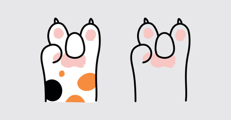 cute cat paw cool yo gesture line art vector illustration - pet animal hand finger clip art sticker © Numrah