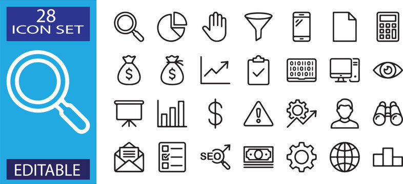 Set of 28 clean and simple flat icons for business and web design
