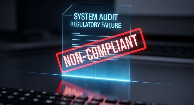 Digital system audit regulatory failure notification with non-compliant stamp overlay regulatory noncompliant compliance