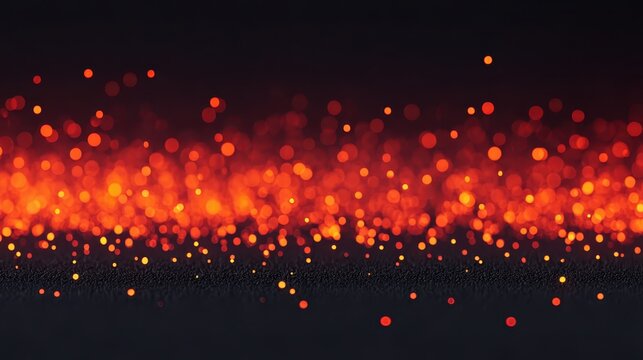 Vibrant orange and red bokeh lights resembling glowing embers on a dark background.