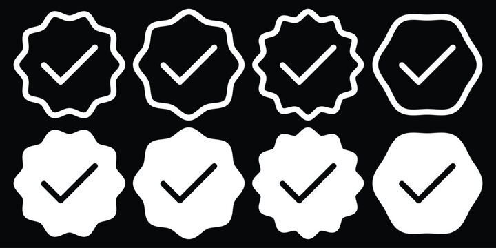 checkmark tick verified badge icon vector,social media verified profile symbol, approval certification label, identity verification logo, trust emblem for official account branding.verified check mark