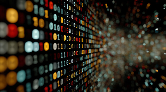 8K高解像度のバイナリコードが流れる幻想的な抽象デジタル背景テクスチャ