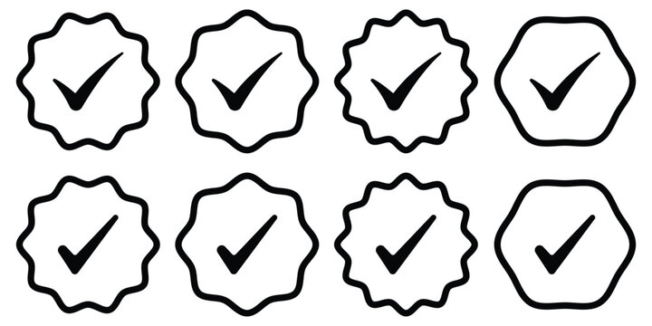 checkmark tick verified badge icon vector,social media verified profile symbol, approval certification label, identity verification logo, trust emblem for official account branding.verified check mark