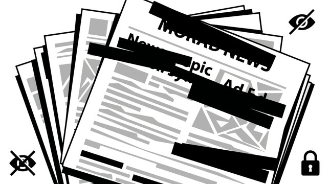 Censored newspaper vector icon, concept of media censorship, redacted news, freedom of the press restriction, disinformation and fake news illustration