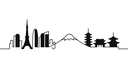 Obraz premium Tokyo Skyline with Mount Fuji Vector Design Illustration