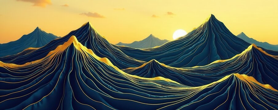 Elegant gold wave pattern Modern hand-drawn mountain vector , Asian, illustration, elegant