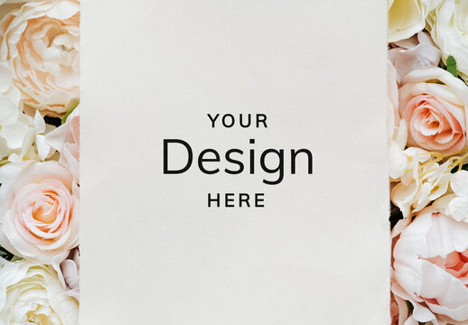Floral Background Paper Mockup Design Template PSD