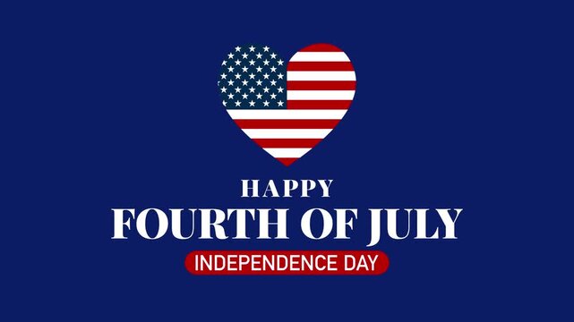 Happy 4th of July Independence Day greeting text with USA flag heart on navy blue background