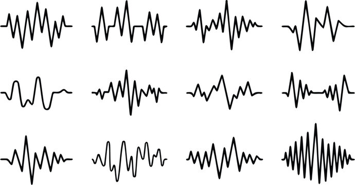 Audio soundwave and equalizer line icons set for music technology and voice recording concept