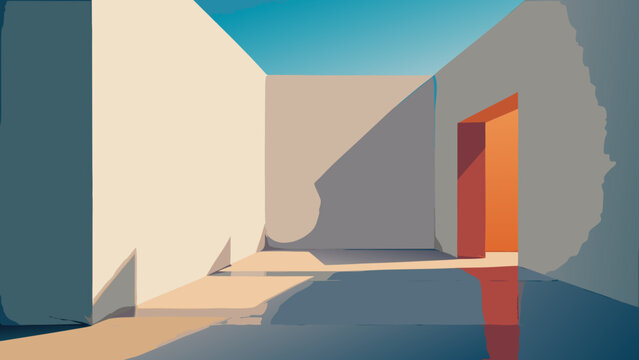 Isolated architectural interior space with geometric shadows and light architecture interior geometric building abstract structure perspective contrast daylight minimalism contemporary