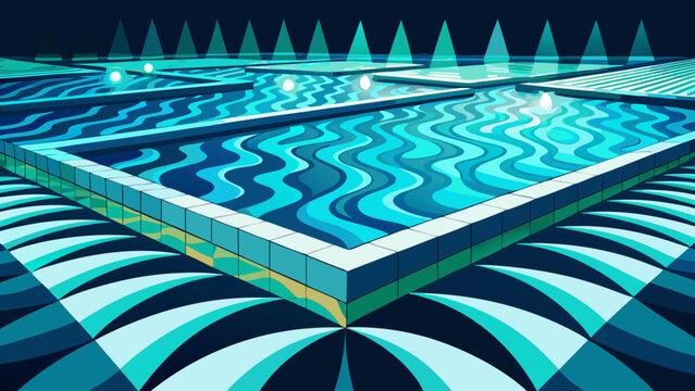 Isolated stylized swimming pool water surface with abstract geometric light reflections swimming abstract geometric reflection background vacation relaxation artistic creative illustration